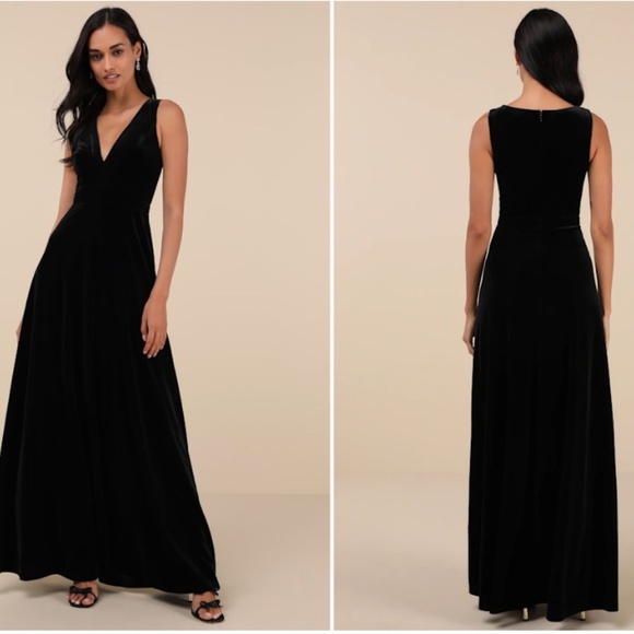 LULU's Prom Wedding Sexy Sophisticated Romantic Elegant Holiday FlowyVelvet Maxi - Picture 5 of 6